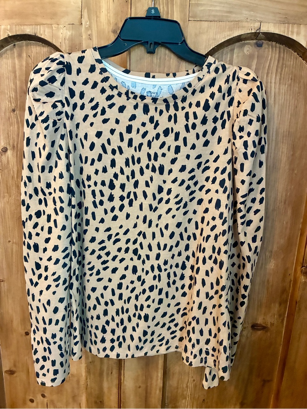Women's Tan Long Sleeve Top - Puff Shoulder